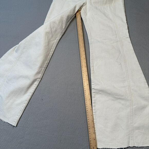 Free People Wide Leg Jeans Womens 30 Cream Ivory High Rise Denim Seam Accent - Picture 5 of 15